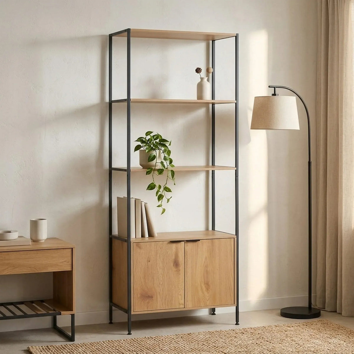 3-Tier Bookcase with Cabinet Storage Shelf - Brown - Home & Garden > Storage > Storage Cabinets & Lockers - Rivercity House & Home Co. (ABN 18 642 972 209) - Affordable Modern Furniture Australia