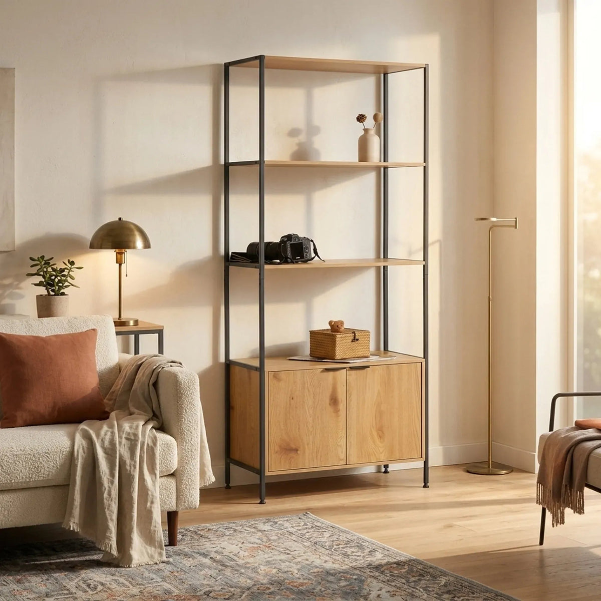 3-Tier Bookcase with Cabinet Storage Shelf - Brown - Home & Garden > Storage > Storage Cabinets & Lockers - Rivercity House & Home Co. (ABN 18 642 972 209) - Affordable Modern Furniture Australia