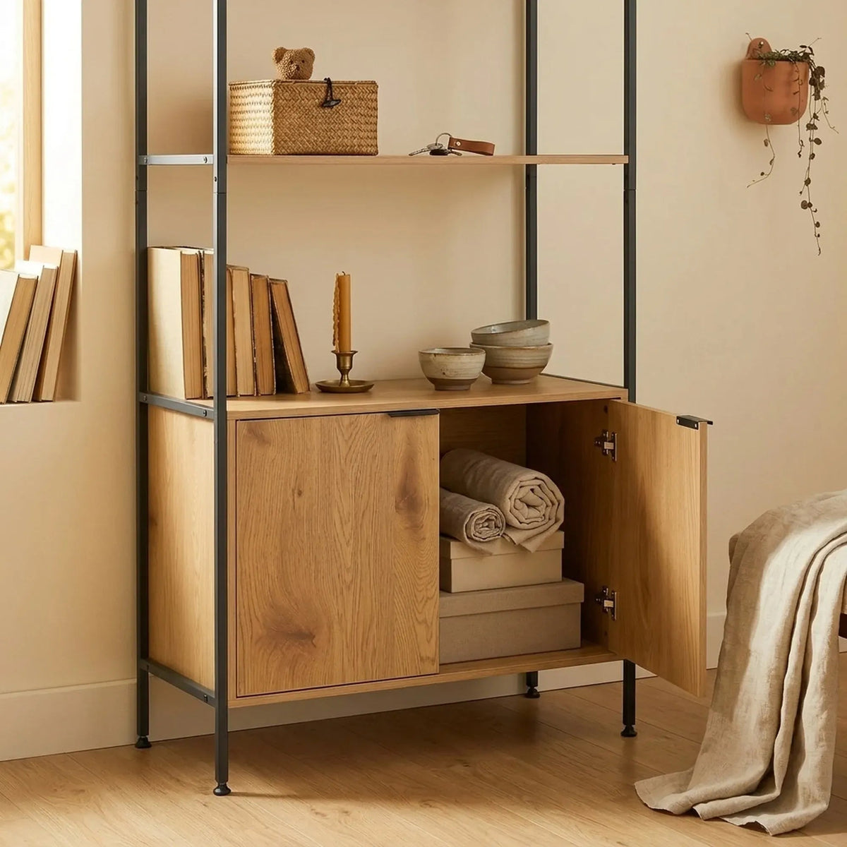 3-Tier Bookcase with Cabinet Storage Shelf - Brown - Home & Garden > Storage > Storage Cabinets & Lockers - Rivercity House & Home Co. (ABN 18 642 972 209) - Affordable Modern Furniture Australia