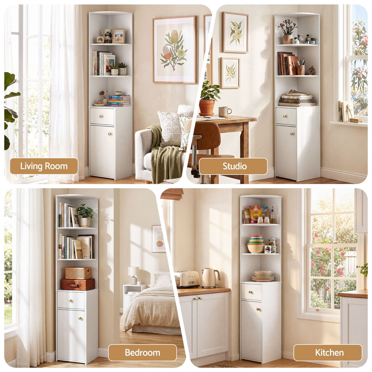 3 Tier Bookshelf with Storage Drawer and Cabinet - White - Furniture > Living Room > Bookcases & Shelves - Rivercity House & Home Co. (ABN 18 642 972 209) - Affordable Modern Furniture Australia