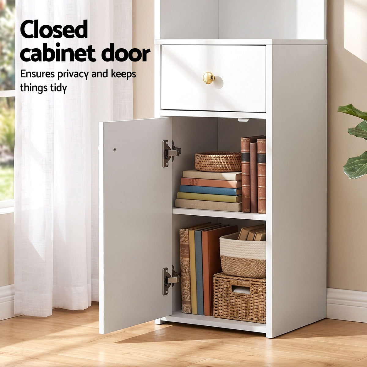 3 Tier Bookshelf with Storage Drawer and Cabinet - White - Furniture > Living Room > Bookcases & Shelves - Rivercity House & Home Co. (ABN 18 642 972 209) - Affordable Modern Furniture Australia