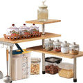 3 Tier Bamboo Corner Shelf Spice Rack with Hooks for Kitchen & Home Storage - Natural