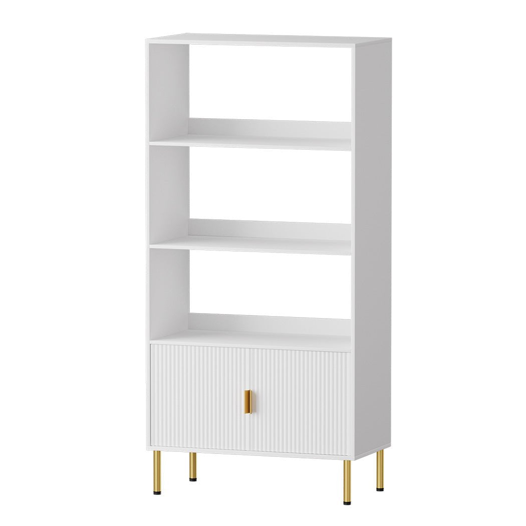 3 Tier Display Shelf with Cabinet and Gold Legs - White - Rivercity House & Home Co. (ABN 18 642 972 209) - Affordable Modern Furniture Australia