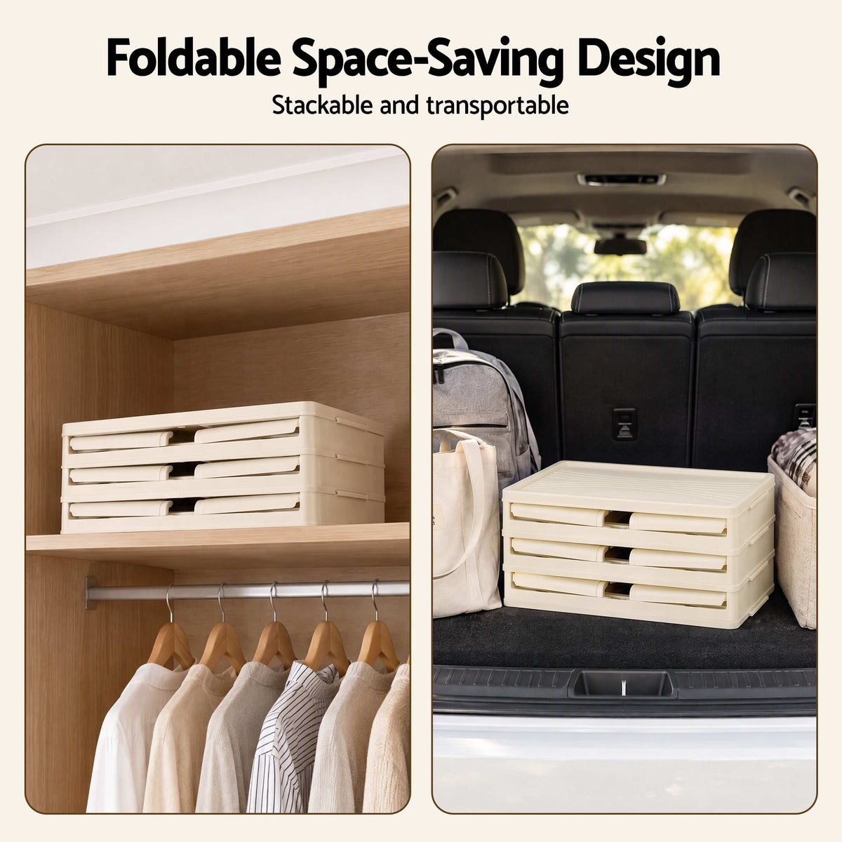 3-Tier Foldable Stackable Storage Cabinet with Clear Magnetic Doors and Lockable Wheels - White - Home & Garden > Storage > Storage Boxes - Rivercity House & Home Co. (ABN 18 642 972 209) - Affordable Modern Furniture Australia