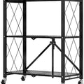 3-Tier Foldable Storage Shelf with Lockable Wheels for Kitchen, Garage, Pantry - Black