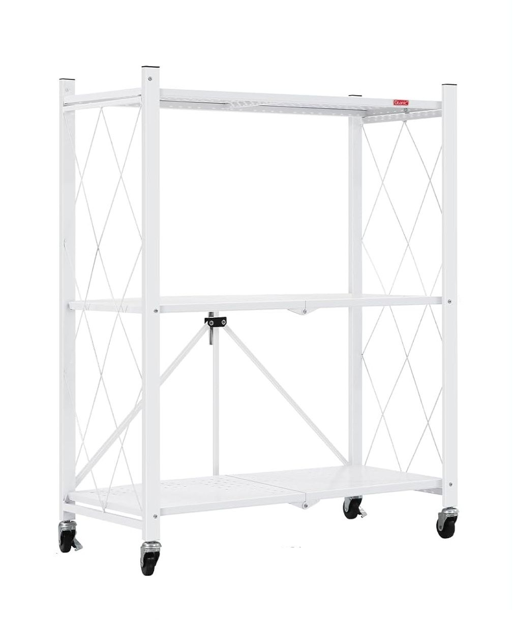3 - Tier Foldable Storage Shelf with Wheels for Kitchen, Garage, Pantry or Basement (White) - Furniture > Dining > Kitchen & Dining Trolleys - Rivercity House & Home Co. (ABN 18 642 972 209) - Affordable Modern Furniture Australia