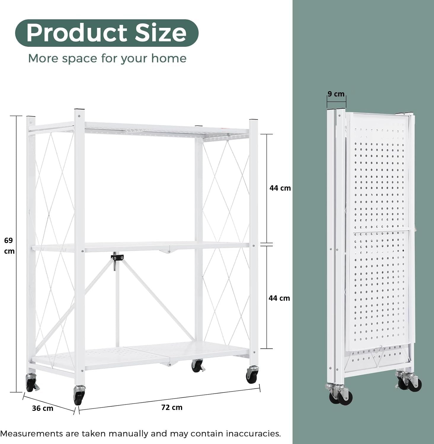3 - Tier Foldable Storage Shelf with Wheels for Kitchen, Garage, Pantry or Basement (White) - Furniture > Dining > Kitchen & Dining Trolleys - Rivercity House & Home Co. (ABN 18 642 972 209) - Affordable Modern Furniture Australia