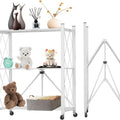 3-Tier Foldable Storage Shelf with Lockable Wheels for Kitchen, Garage, Pantry - White