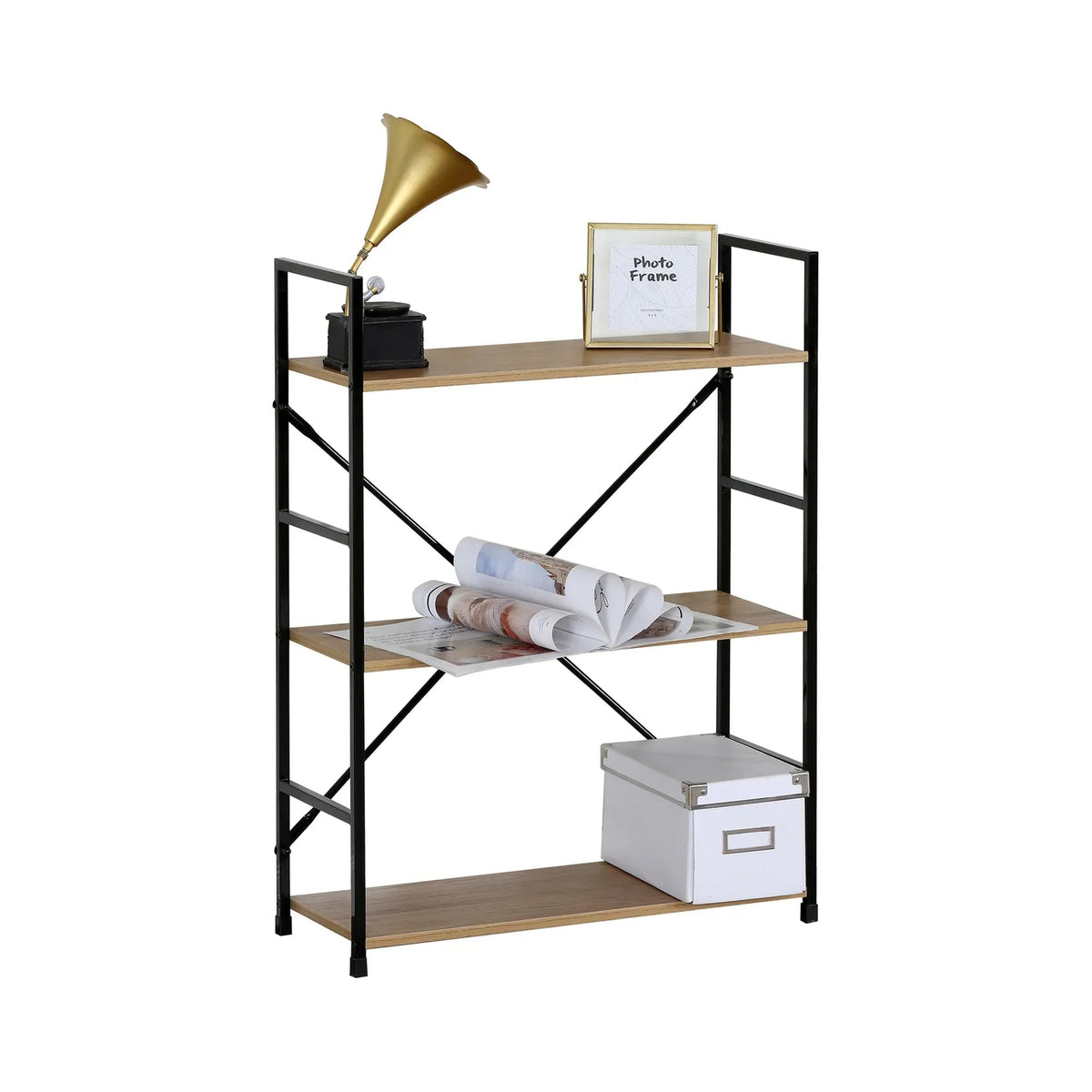 3 Tier Industrial Bookshelf with Steel Frame and MDF Shelves - Brown Rustic - Furniture > Living Room > Bookcases & Shelves - Rivercity House & Home Co. (ABN 18 642 972 209) - Affordable Modern Furniture Australia