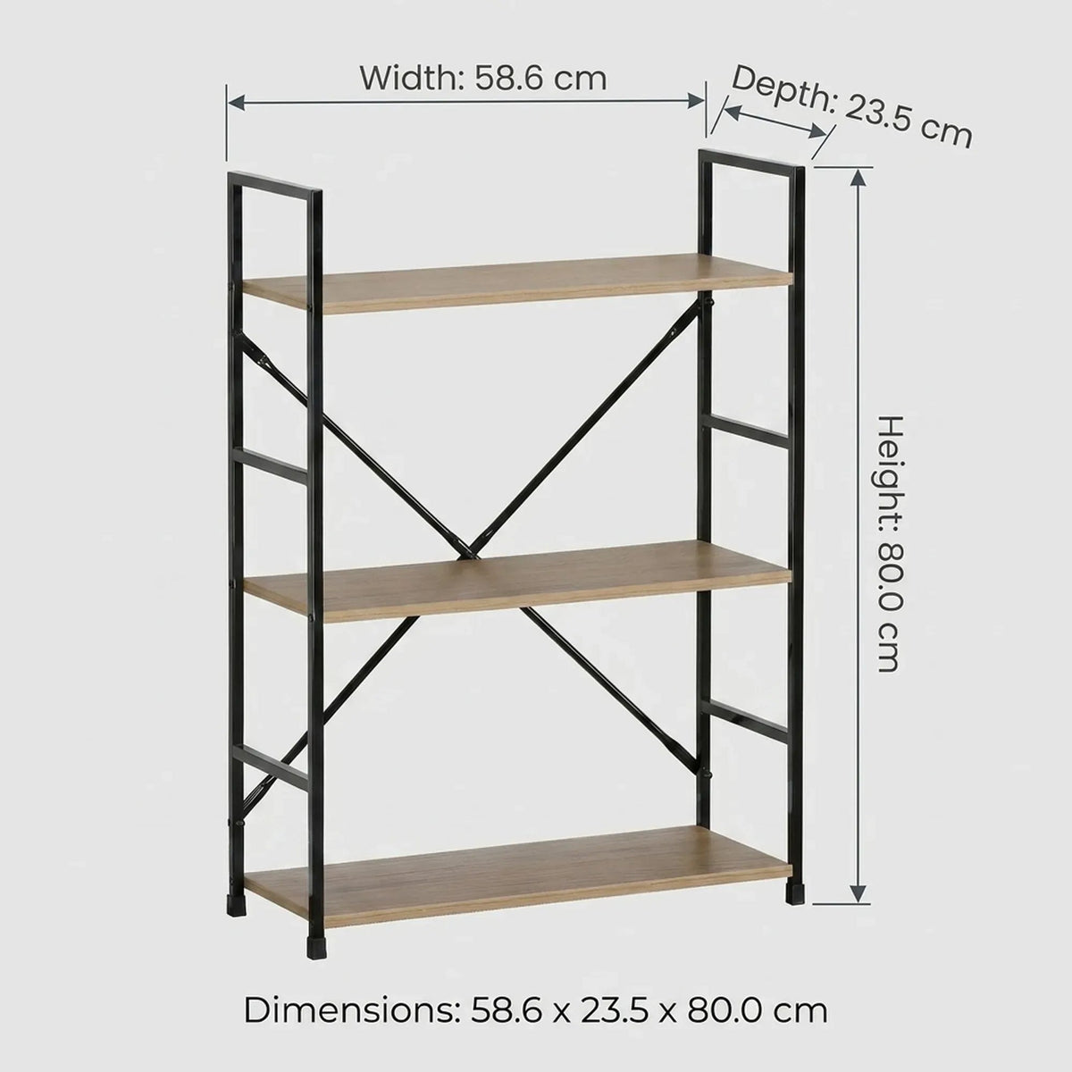 3 Tier Industrial Bookshelf with Steel Frame and MDF Shelves - Brown Rustic - Furniture > Living Room > Bookcases & Shelves - Rivercity House & Home Co. (ABN 18 642 972 209) - Affordable Modern Furniture Australia