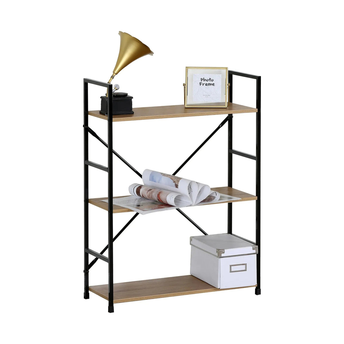 3 Tier Industrial Bookshelf with Steel Frame and MDF Shelves - Brown Rustic - Furniture > Living Room > Bookcases & Shelves - Rivercity House & Home Co. (ABN 18 642 972 209) - Affordable Modern Furniture Australia