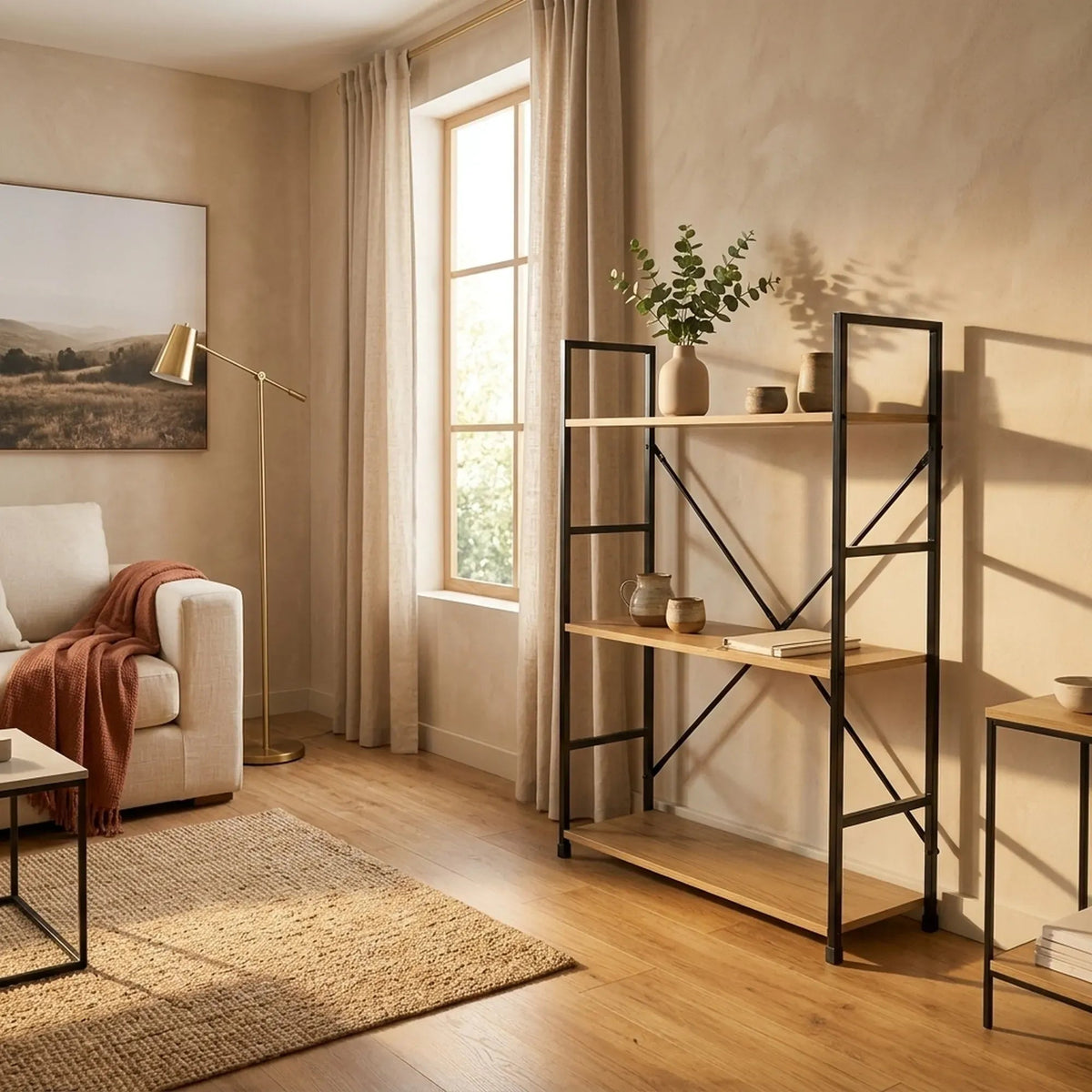 3 Tier Industrial Bookshelf with Steel Frame and MDF Shelves - Brown Rustic - Furniture > Living Room > Bookcases & Shelves - Rivercity House & Home Co. (ABN 18 642 972 209) - Affordable Modern Furniture Australia