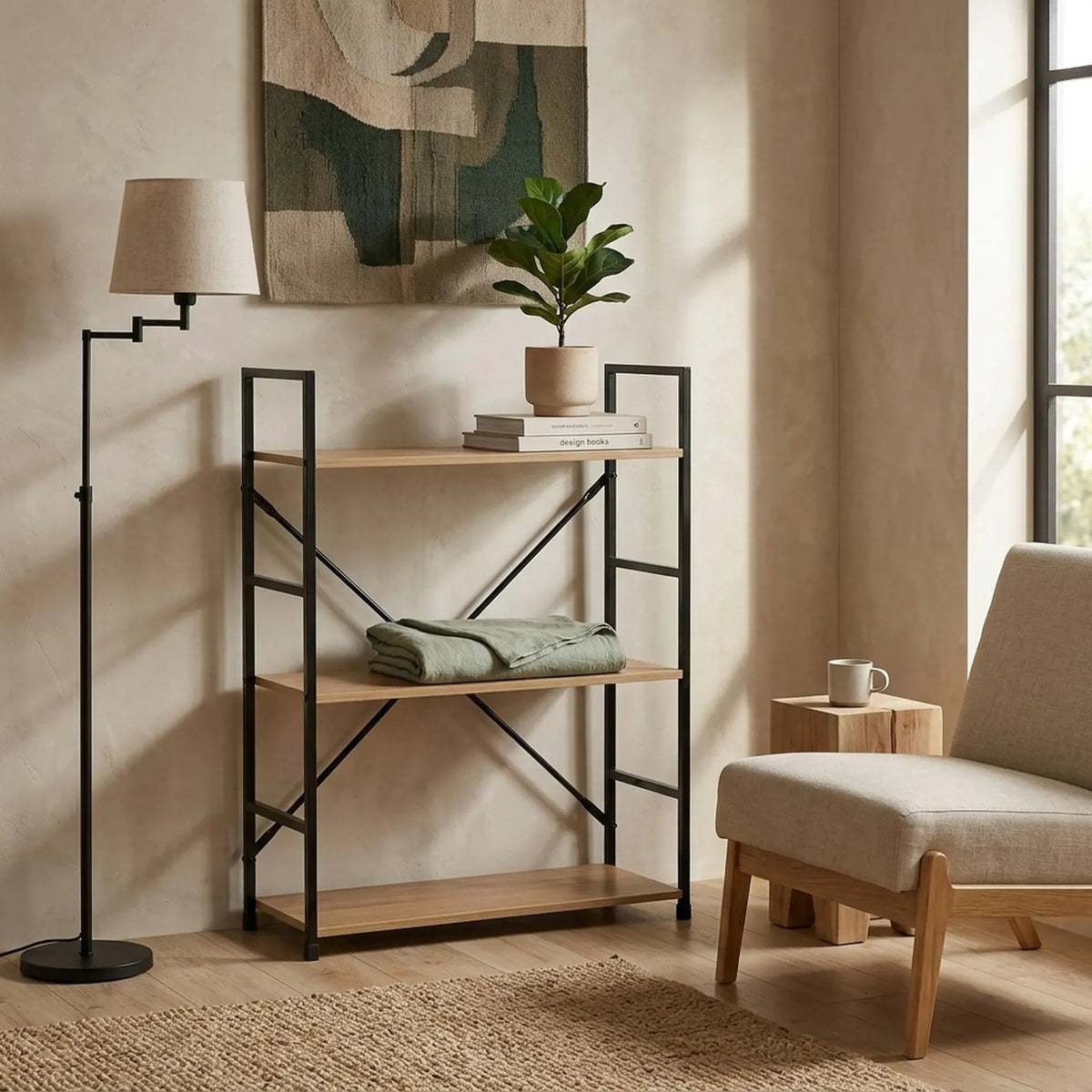 3 Tier Industrial Bookshelf with Steel Frame and MDF Shelves - Brown Rustic - Furniture > Living Room > Bookcases & Shelves - Rivercity House & Home Co. (ABN 18 642 972 209) - Affordable Modern Furniture Australia
