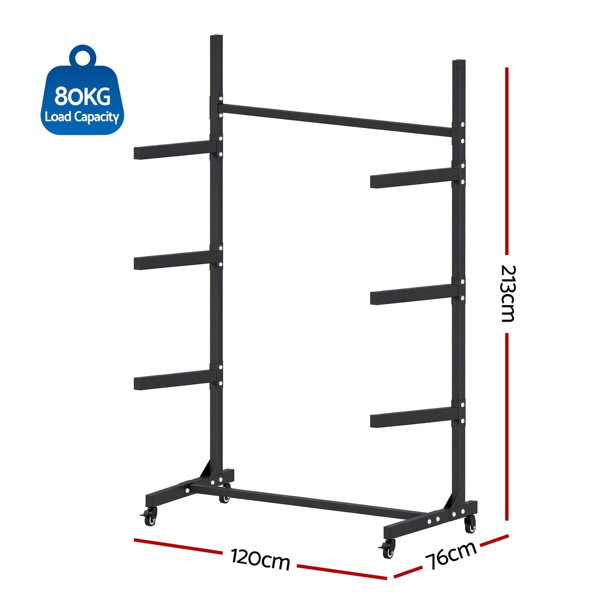 3-Tier Kayak Canoe SUP Paddleboard Storage Rack with Casters 80kg Capacity - Outdoor Recreation > Boating > Canoes & Kayaks - Rivercity House & Home Co. (ABN 18 642 972 209) - Affordable Modern Furniture Australia