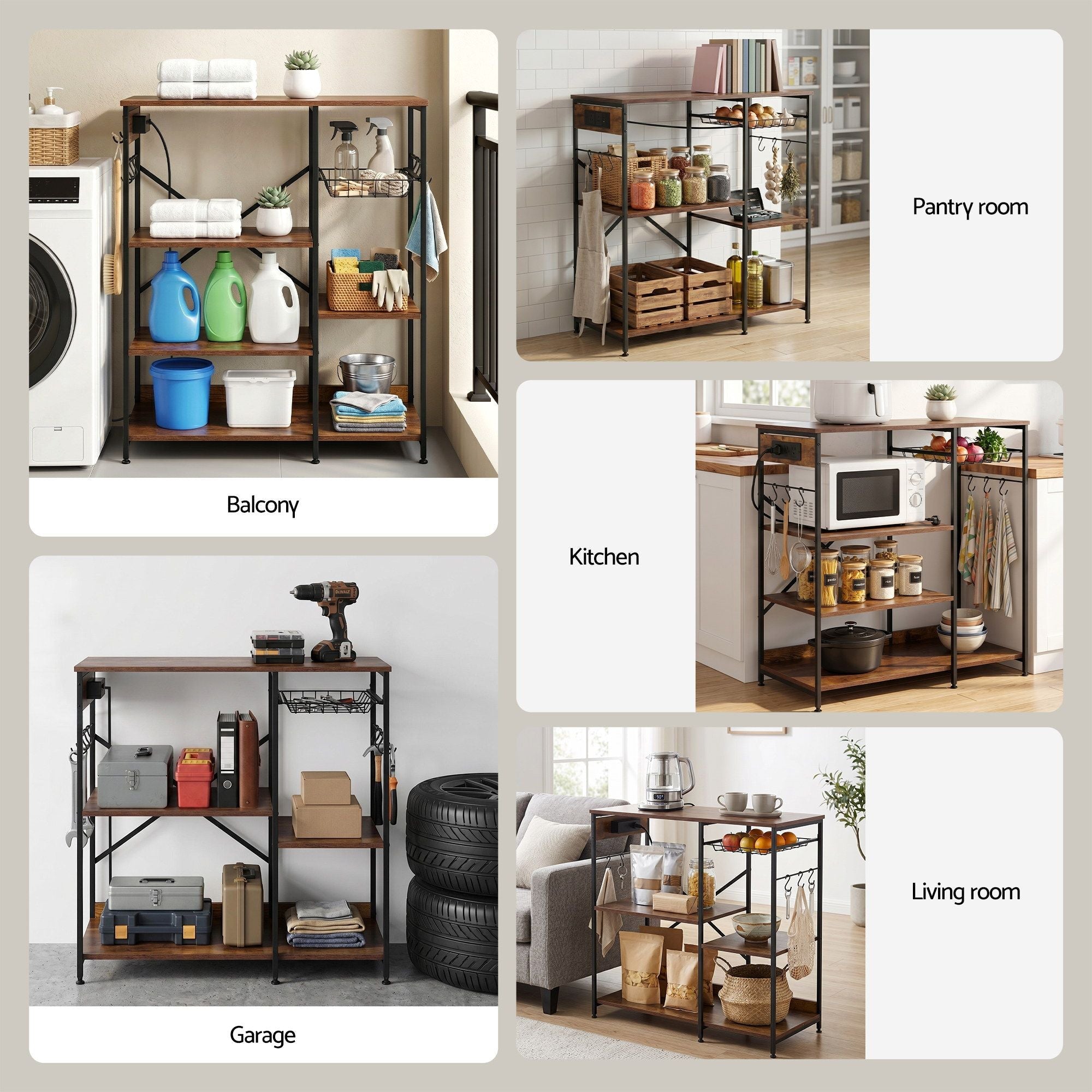 3 - Tier Kitchen Rack with 2 Power Outlets Microwave Storage Shelf 6 Hooks 90CM - Home & Garden > Kitchenware > Kitchen Utensils - Rivercity House & Home Co. (ABN 18 642 972 209) - Affordable Modern Furniture Australia