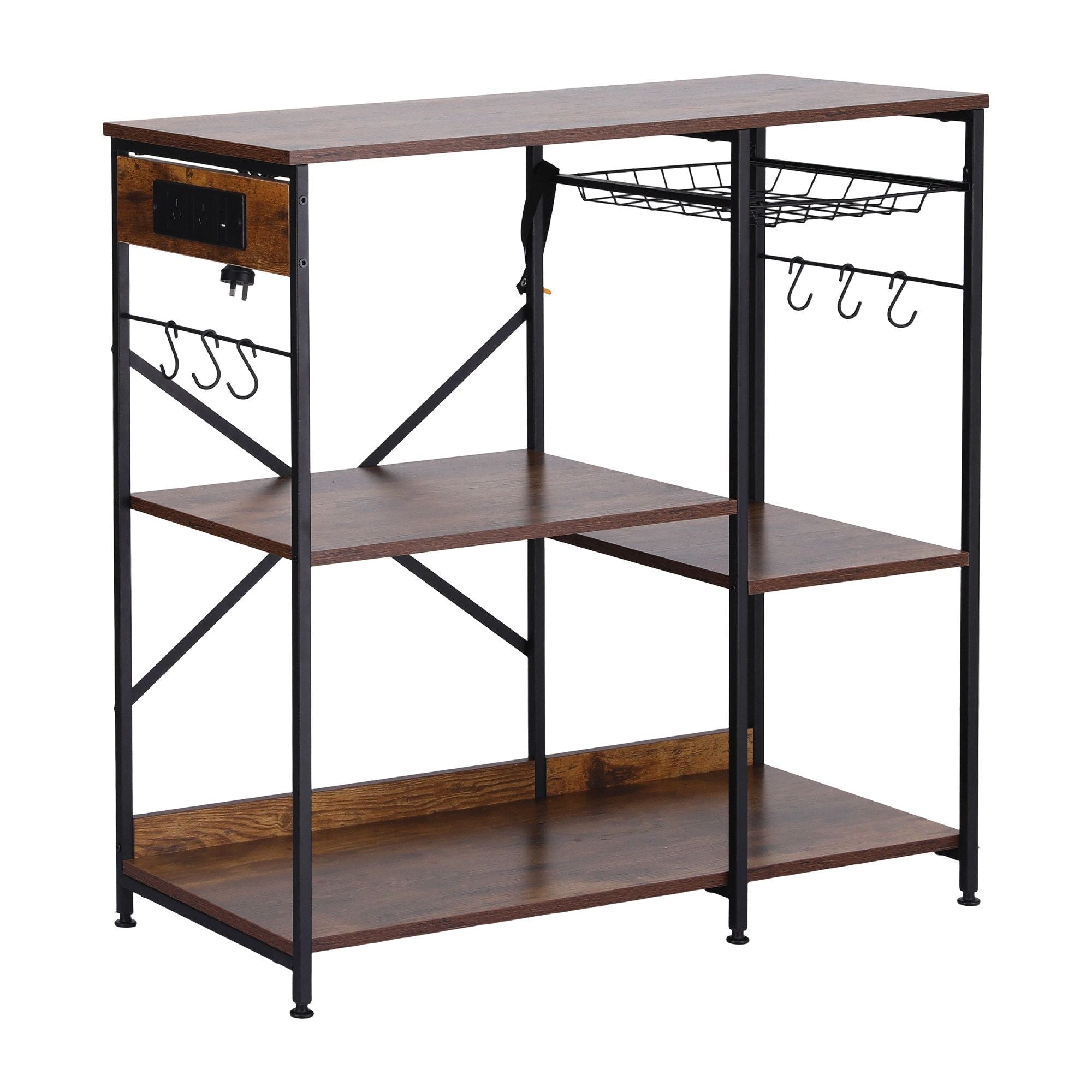 3 - Tier Kitchen Rack with 2 Power Outlets Microwave Storage Shelf 6 Hooks 90CM - Home & Garden > Kitchenware > Kitchen Utensils - Rivercity House & Home Co. (ABN 18 642 972 209) - Affordable Modern Furniture Australia