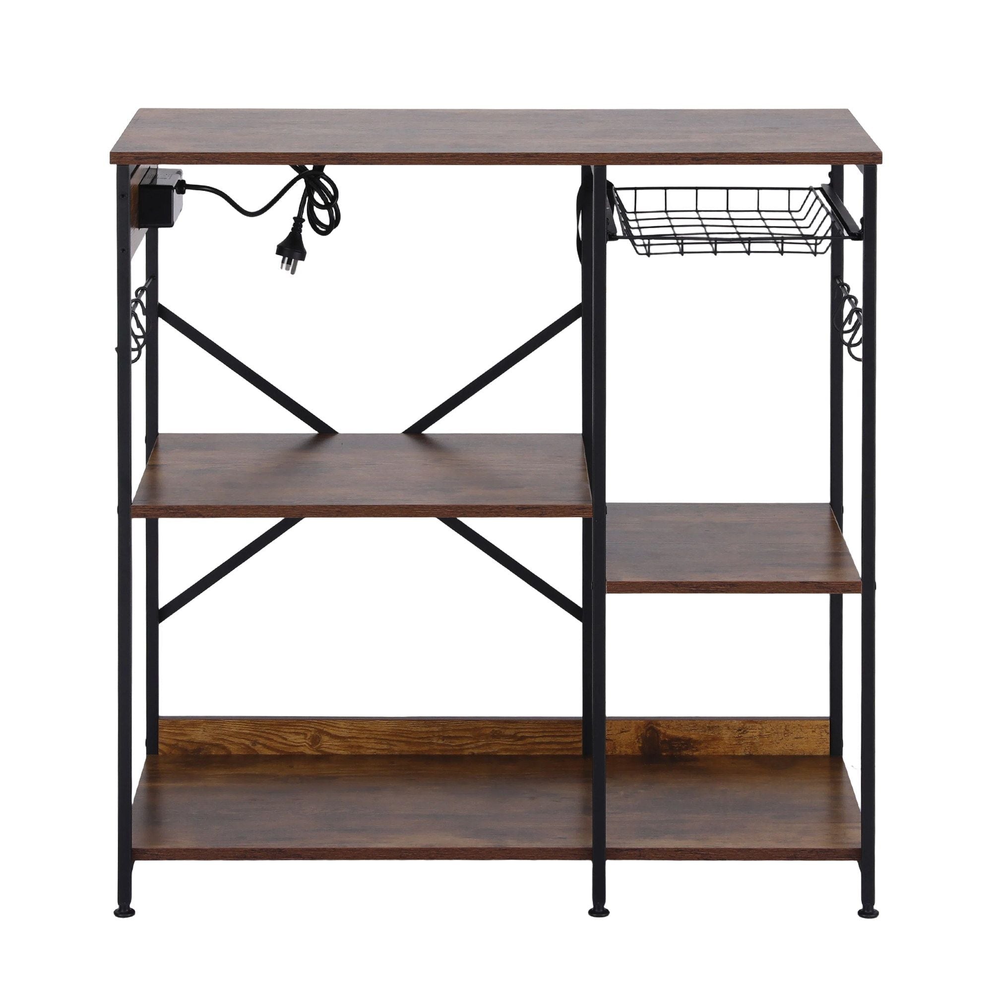 3 - Tier Kitchen Rack with 2 Power Outlets Microwave Storage Shelf 6 Hooks 90CM - Home & Garden > Kitchenware > Kitchen Utensils - Rivercity House & Home Co. (ABN 18 642 972 209) - Affordable Modern Furniture Australia