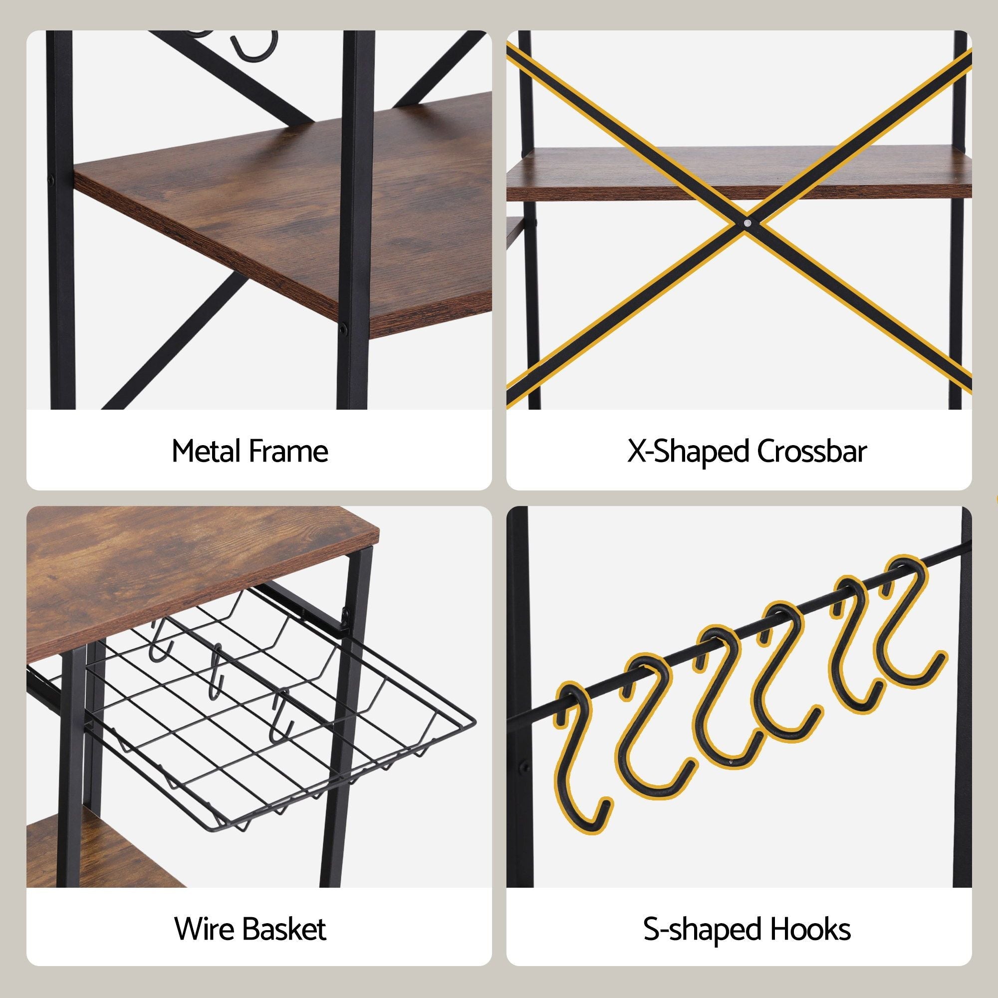 3 - Tier Kitchen Rack with 2 Power Outlets Microwave Storage Shelf 6 Hooks 90CM - Home & Garden > Kitchenware > Kitchen Utensils - Rivercity House & Home Co. (ABN 18 642 972 209) - Affordable Modern Furniture Australia