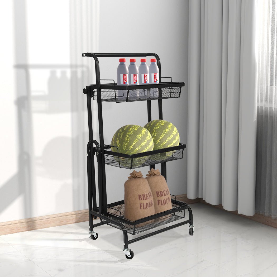 3 Tier Kitchen Storage Trolley Cart with Swivel Wheels - Black - Rivercity House & Home Co. (ABN 18 642 972 209) - Affordable Modern Furniture Australia
