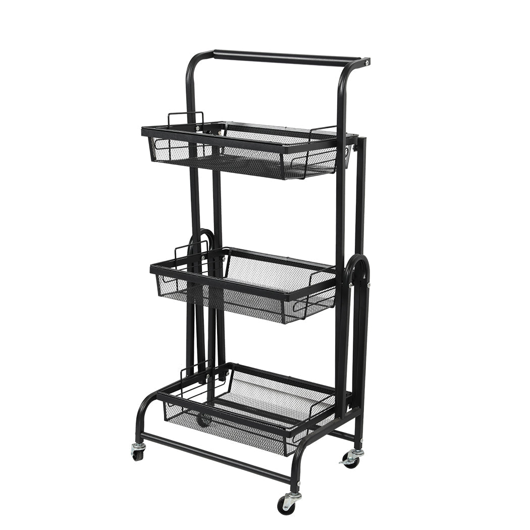 3 Tier Kitchen Storage Trolley Cart with Swivel Wheels - Black - Rivercity House & Home Co. (ABN 18 642 972 209) - Affordable Modern Furniture Australia
