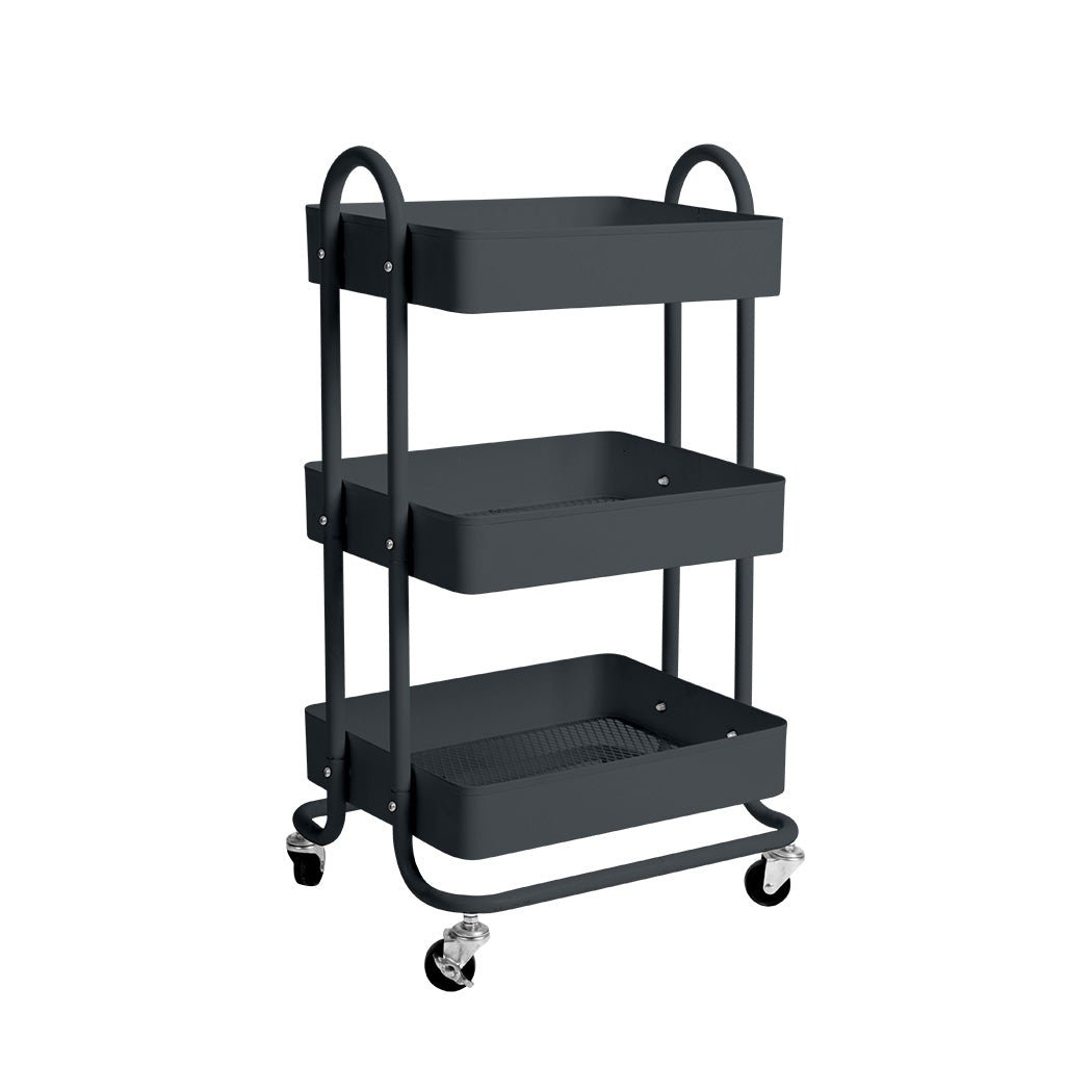 3 - Tier Kitchen Storage Trolley Cart with Wheels - Grey - Rivercity House & Home Co. (ABN 18 642 972 209) - Affordable Modern Furniture Australia