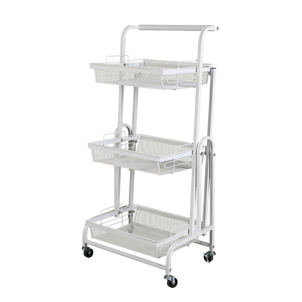 3 Tier Kitchen Trolley Cart with Swivel Wheels - White - Rivercity House & Home Co. (ABN 18 642 972 209) - Affordable Modern Furniture Australia