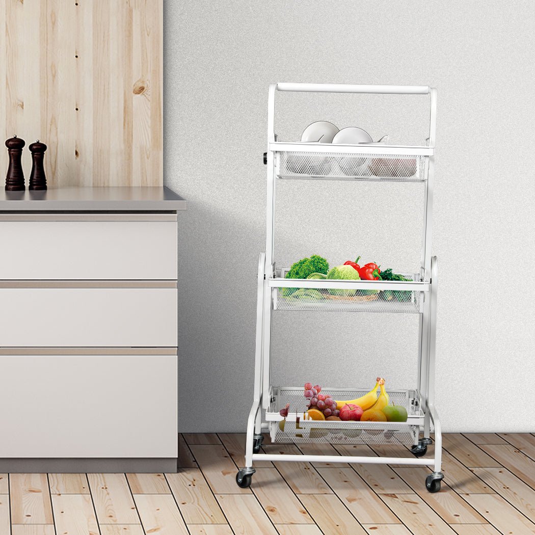 3 Tier Kitchen Trolley Cart with Swivel Wheels - White - Rivercity House & Home Co. (ABN 18 642 972 209) - Affordable Modern Furniture Australia