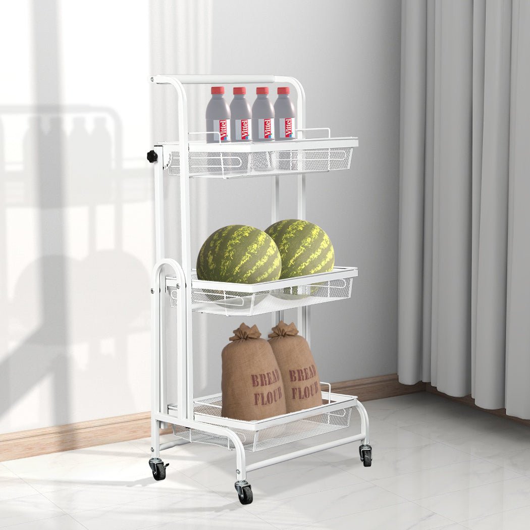 3 Tier Kitchen Trolley Cart with Swivel Wheels - White - Rivercity House & Home Co. (ABN 18 642 972 209) - Affordable Modern Furniture Australia
