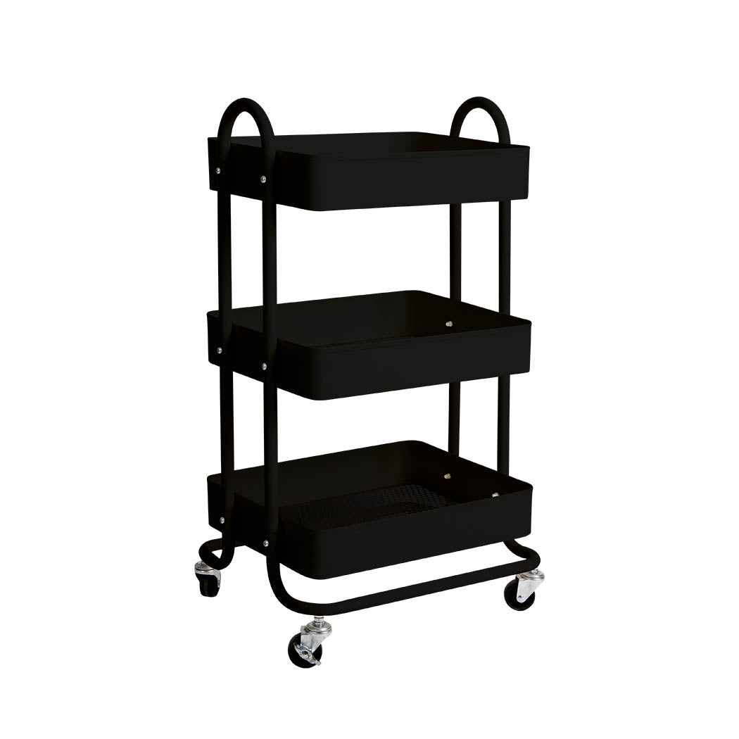 3 - Tier Kitchen Trolley Cart with Wheels - Black - Rivercity House & Home Co. (ABN 18 642 972 209) - Affordable Modern Furniture Australia