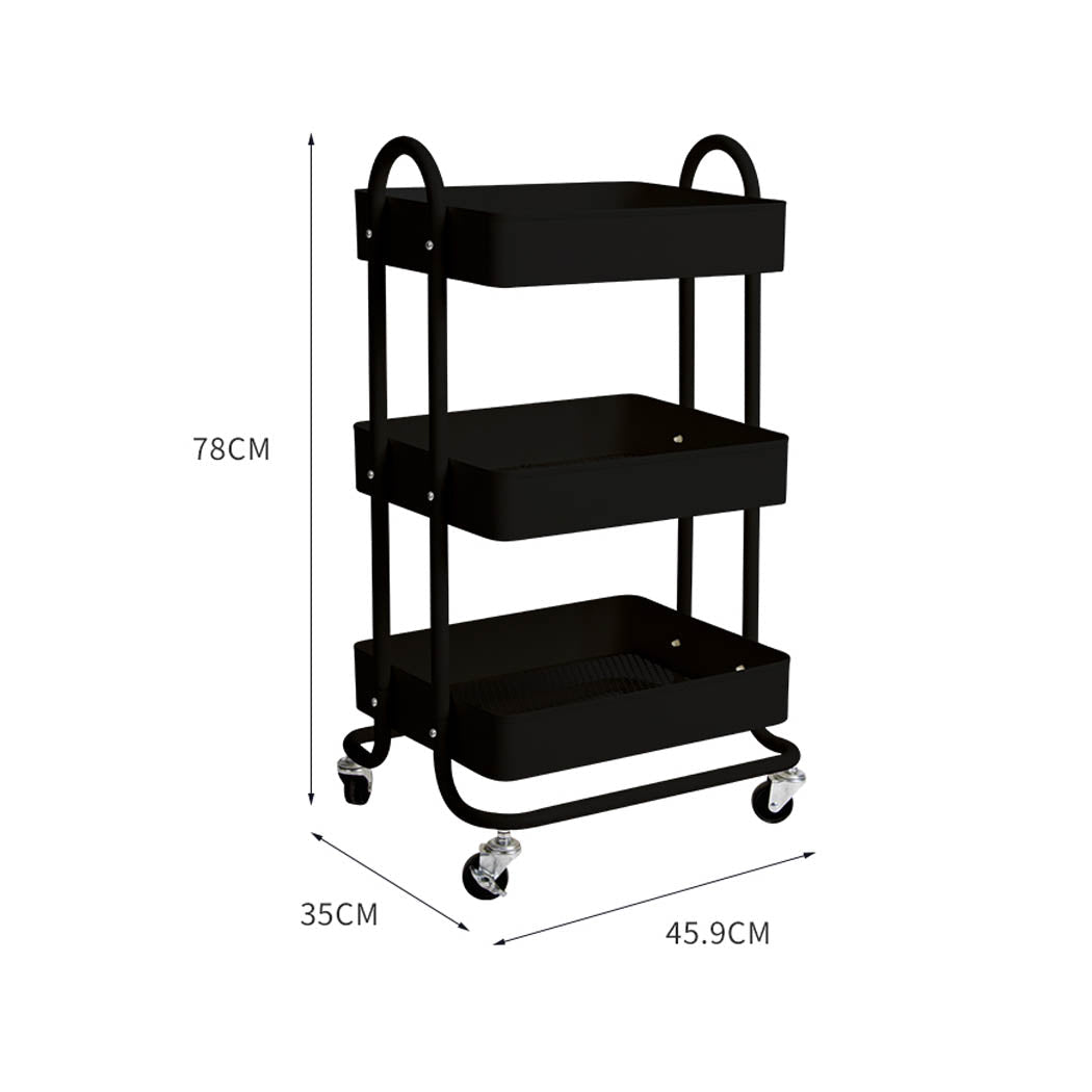 3 - Tier Kitchen Trolley Cart with Wheels - Black - Rivercity House & Home Co. (ABN 18 642 972 209) - Affordable Modern Furniture Australia