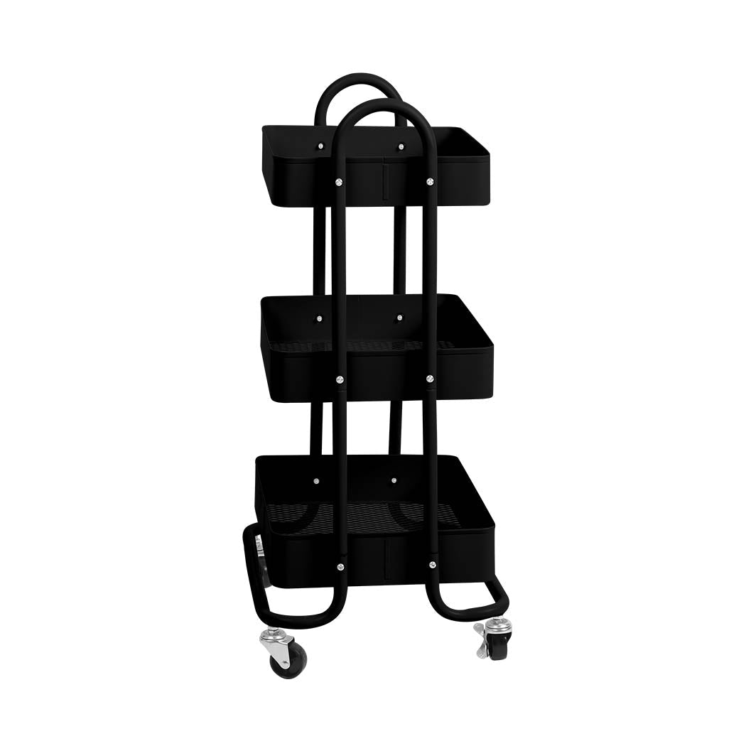 3 - Tier Kitchen Trolley Cart with Wheels - Black - Rivercity House & Home Co. (ABN 18 642 972 209) - Affordable Modern Furniture Australia