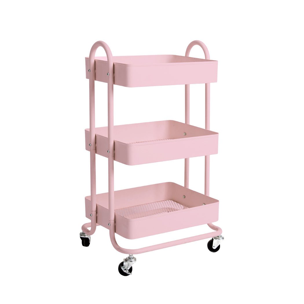 3 - Tier Kitchen Trolley Cart with Wheels - Pink - Rivercity House & Home Co. (ABN 18 642 972 209) - Affordable Modern Furniture Australia