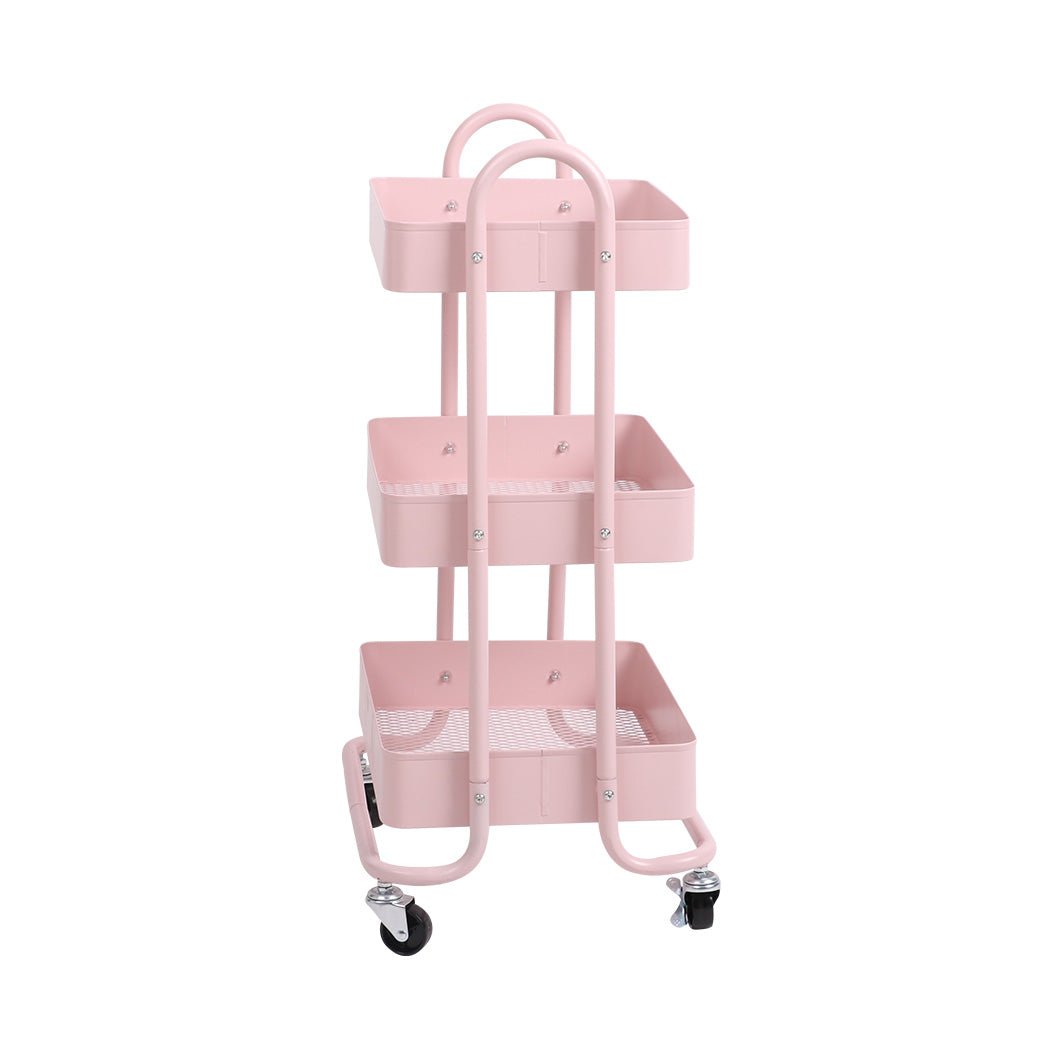 3 - Tier Kitchen Trolley Cart with Wheels - Pink - Rivercity House & Home Co. (ABN 18 642 972 209) - Affordable Modern Furniture Australia