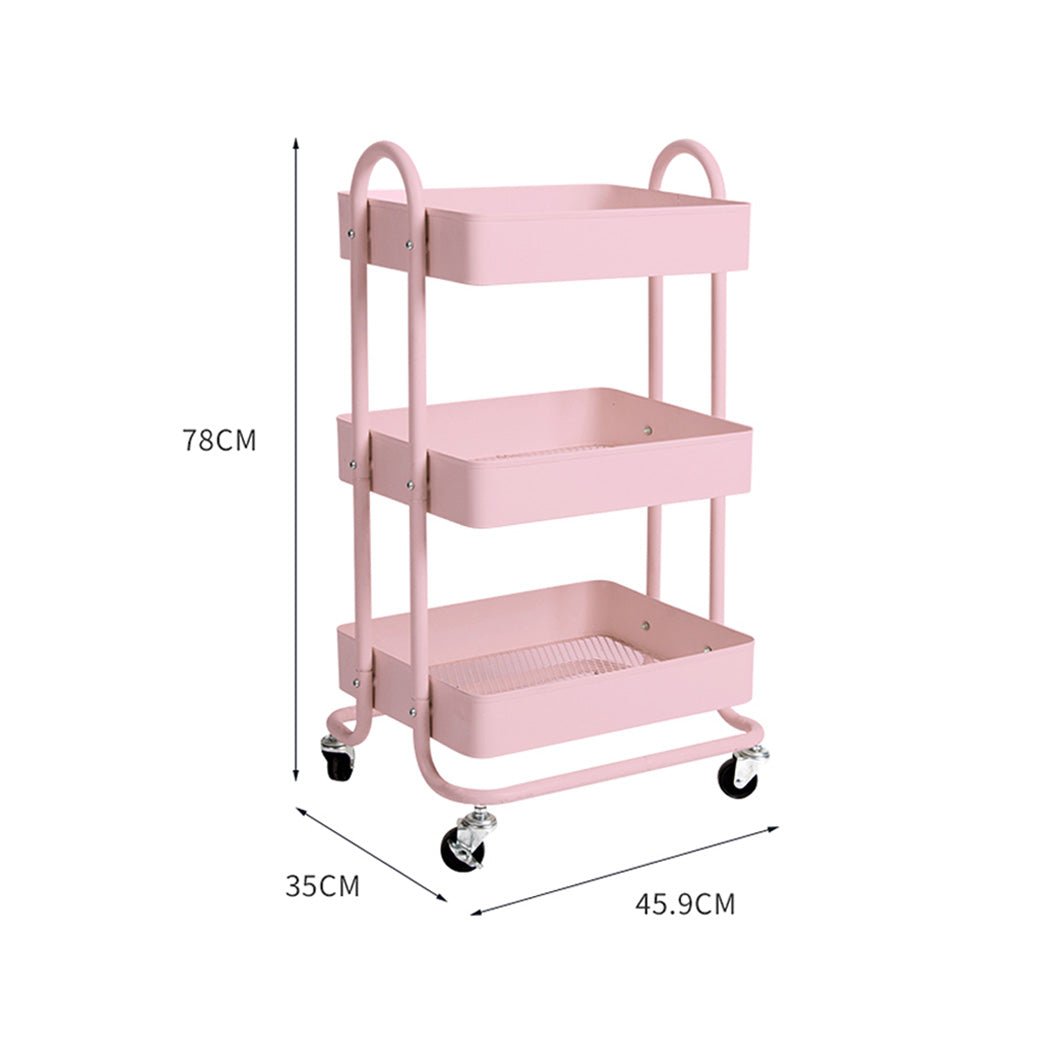 3 - Tier Kitchen Trolley Cart with Wheels - Pink - Rivercity House & Home Co. (ABN 18 642 972 209) - Affordable Modern Furniture Australia
