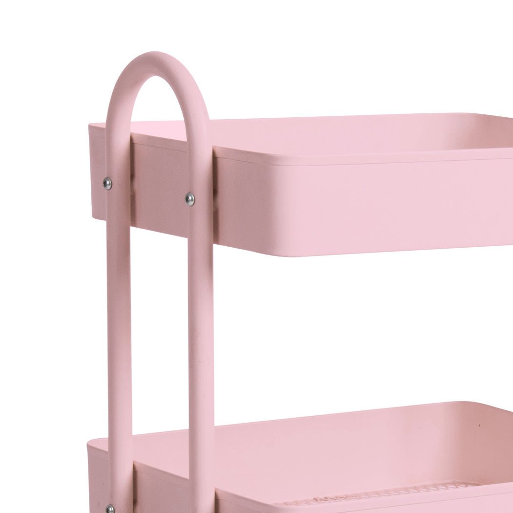 3 - Tier Kitchen Trolley Cart with Wheels - Pink - Rivercity House & Home Co. (ABN 18 642 972 209) - Affordable Modern Furniture Australia