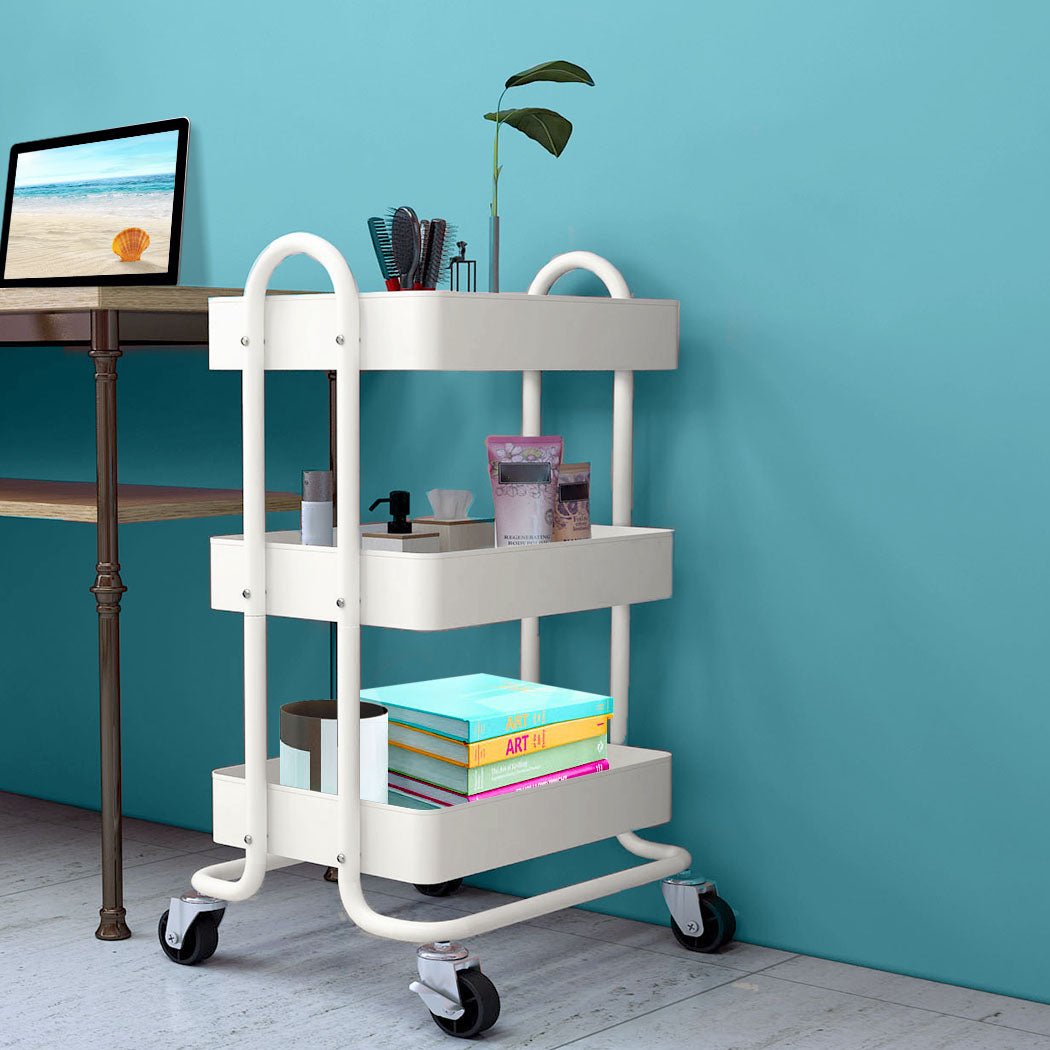 3 - Tier Kitchen Trolley Cart with Wheels - White - Rivercity House & Home Co. (ABN 18 642 972 209) - Affordable Modern Furniture Australia