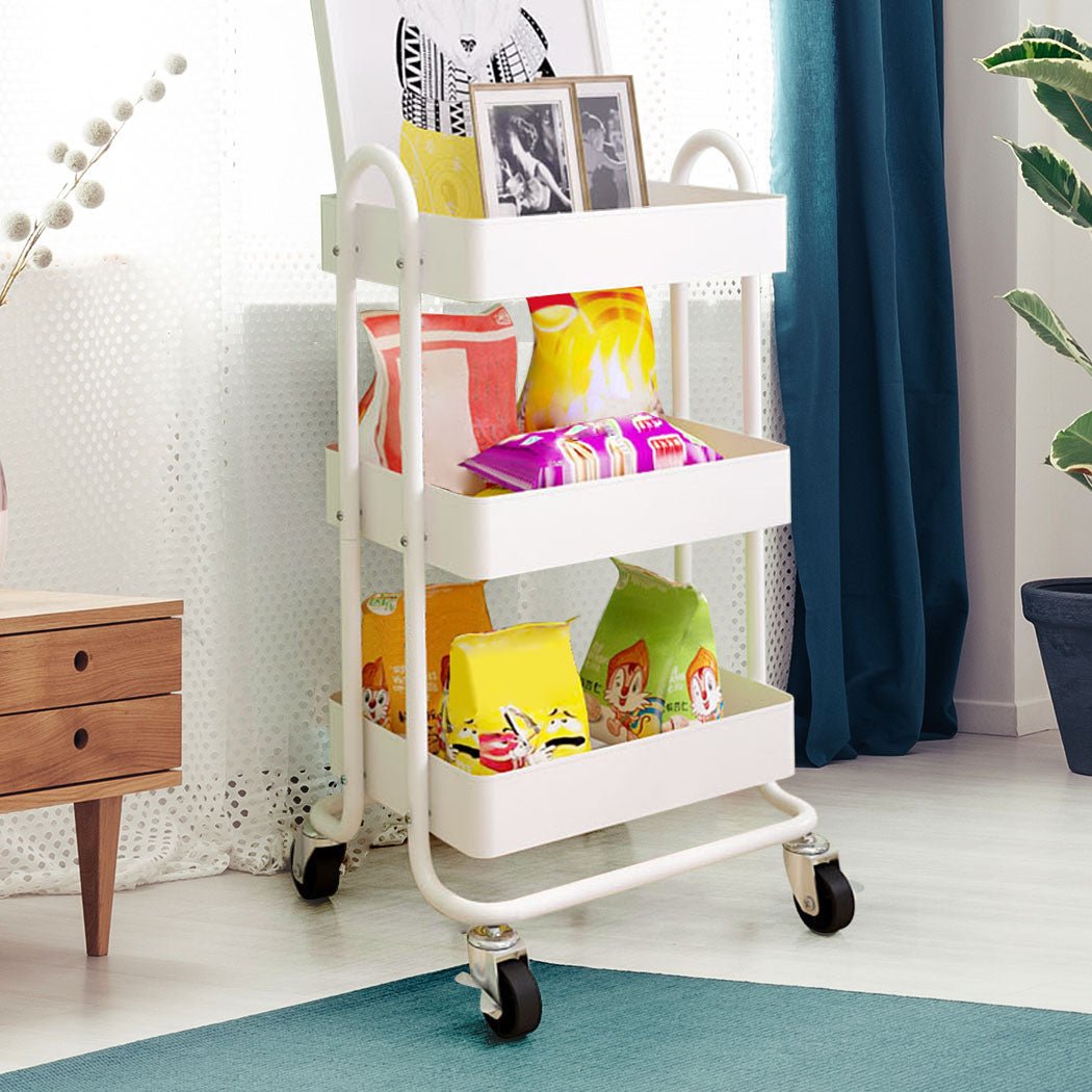3 - Tier Kitchen Trolley Cart with Wheels - White - Rivercity House & Home Co. (ABN 18 642 972 209) - Affordable Modern Furniture Australia