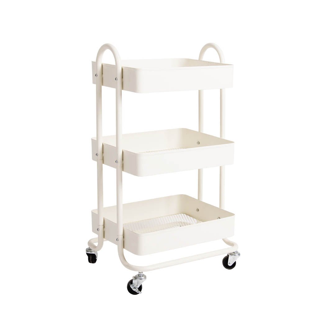 3 - Tier Kitchen Trolley Cart with Wheels - White - Rivercity House & Home Co. (ABN 18 642 972 209) - Affordable Modern Furniture Australia