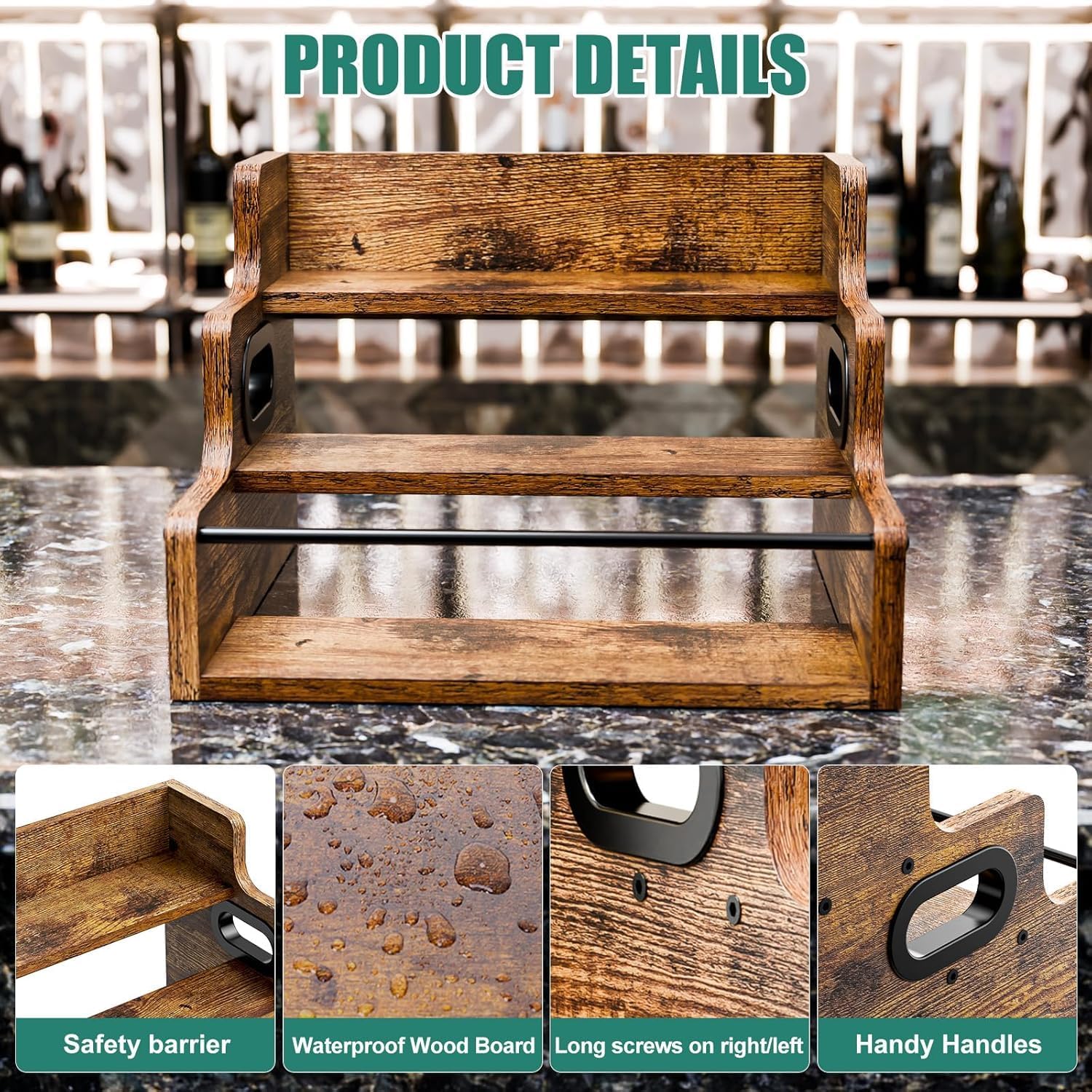 3 - Tier Liquor Bottle Display Shelf Rack Bar Organiser for Whiskey Wine Spirits - Brown - Furniture > Dining > Wine Racks - Rivercity House & Home Co. (ABN 18 642 972 209) - Affordable Modern Furniture Australia