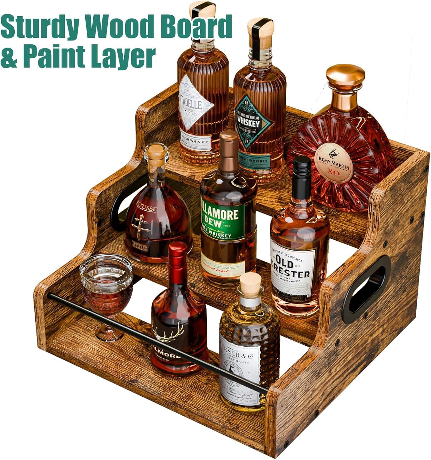 3 - Tier Liquor Bottle Display Shelf Rack Bar Organiser for Whiskey Wine Spirits - Brown - Furniture > Dining > Wine Racks - Rivercity House & Home Co. (ABN 18 642 972 209) - Affordable Modern Furniture Australia