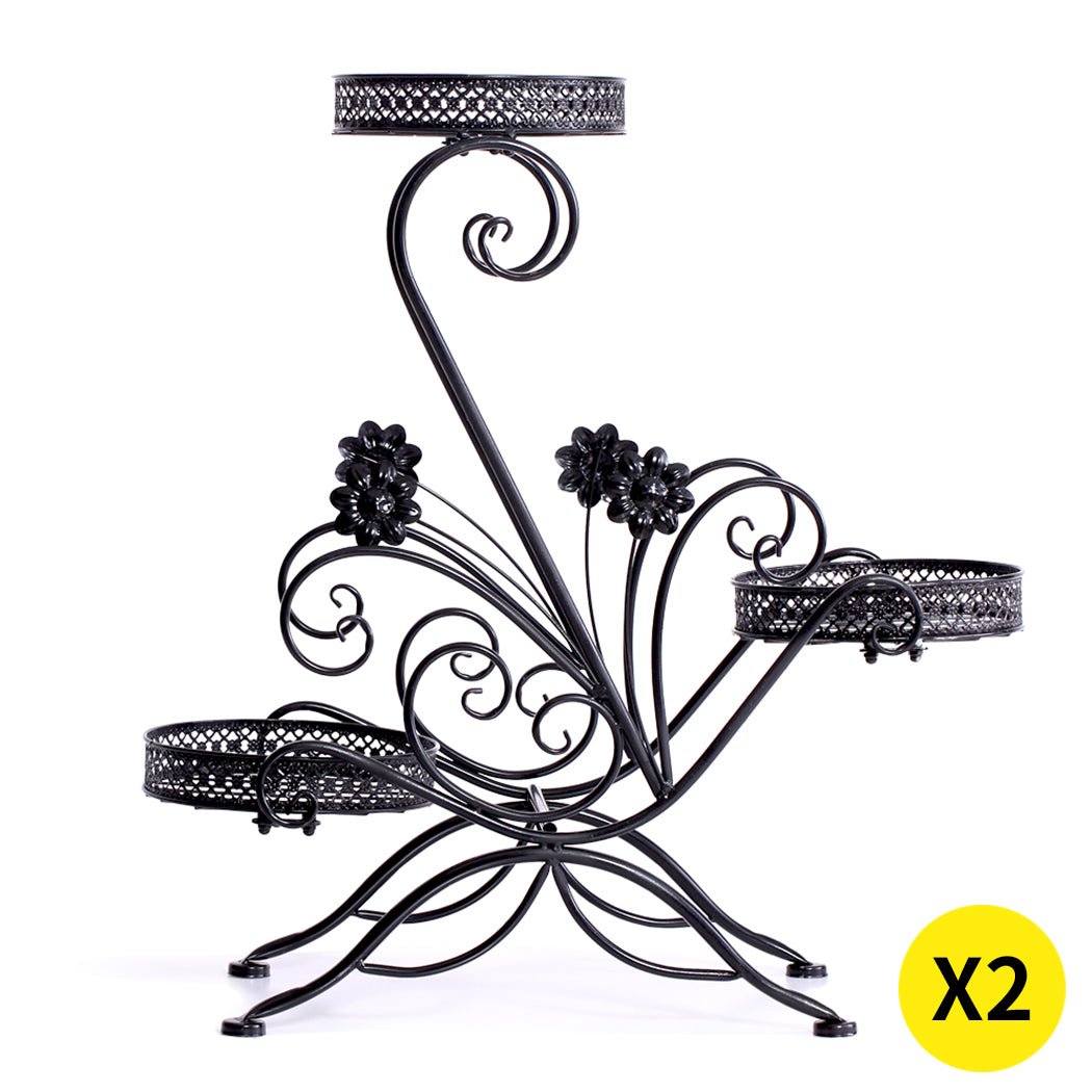 3 - Tier Metal Plant Stand for Indoor and Outdoor Use - Black - Rivercity House & Home Co. (ABN 18 642 972 209) - Affordable Modern Furniture Australia