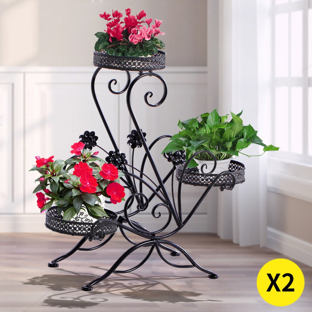 3 - Tier Metal Plant Stand for Indoor and Outdoor Use - Black - Rivercity House & Home Co. (ABN 18 642 972 209) - Affordable Modern Furniture Australia