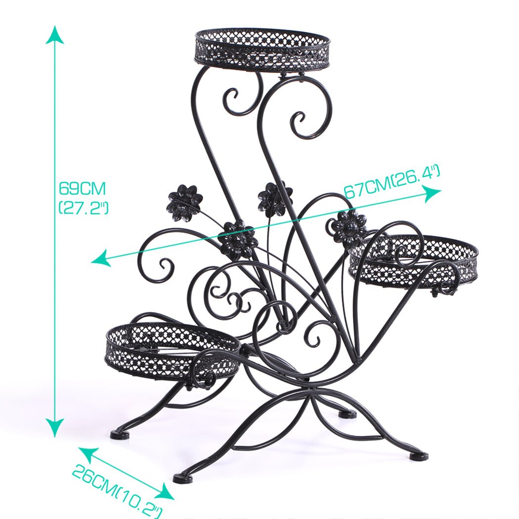 3 - Tier Metal Plant Stand for Indoor and Outdoor Use - Black - Rivercity House & Home Co. (ABN 18 642 972 209) - Affordable Modern Furniture Australia