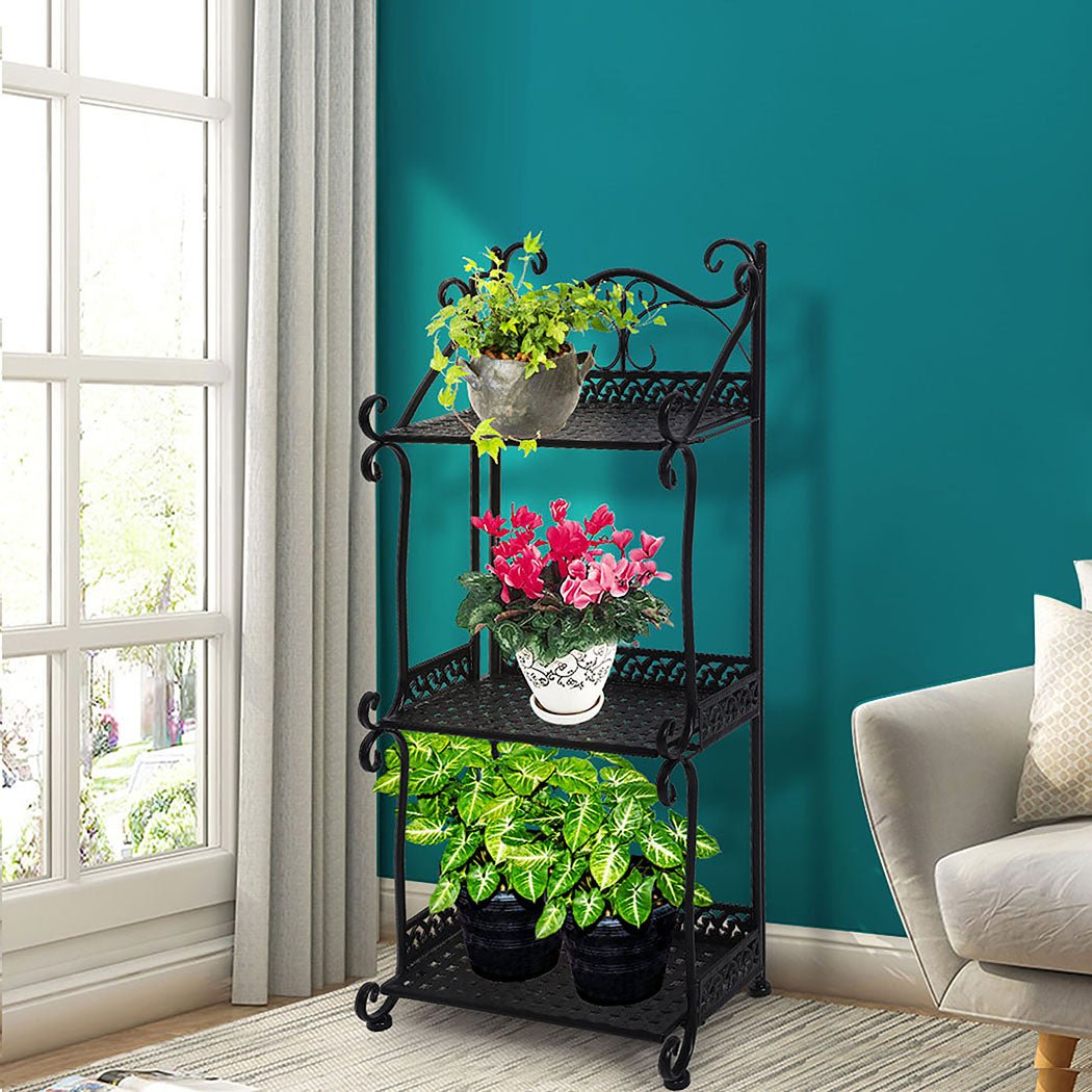 3 Tier Metal Plant Stand for Indoor and Outdoor Use - Black - Rivercity House & Home Co. (ABN 18 642 972 209) - Affordable Modern Furniture Australia