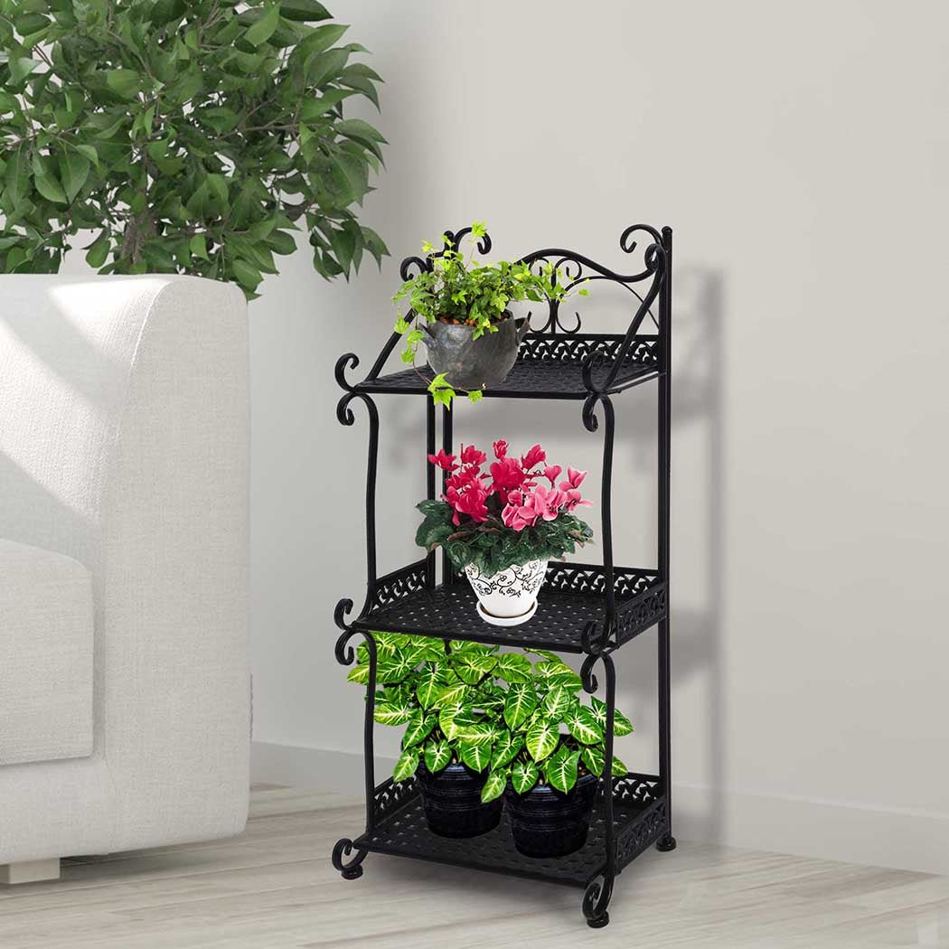 3 Tier Metal Plant Stand for Indoor and Outdoor Use - Black - Rivercity House & Home Co. (ABN 18 642 972 209) - Affordable Modern Furniture Australia