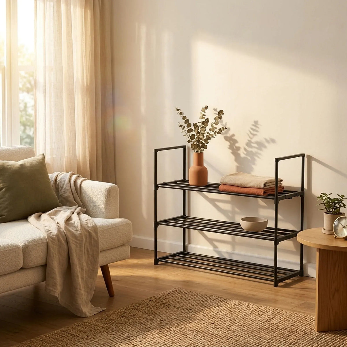 3 Tier Metal Shoe Rack Free Standing Organiser Basic Steel - Black - Furniture > Living Room > Shoe Storage - Rivercity House & Home Co. (ABN 18 642 972 209) - Affordable Modern Furniture Australia