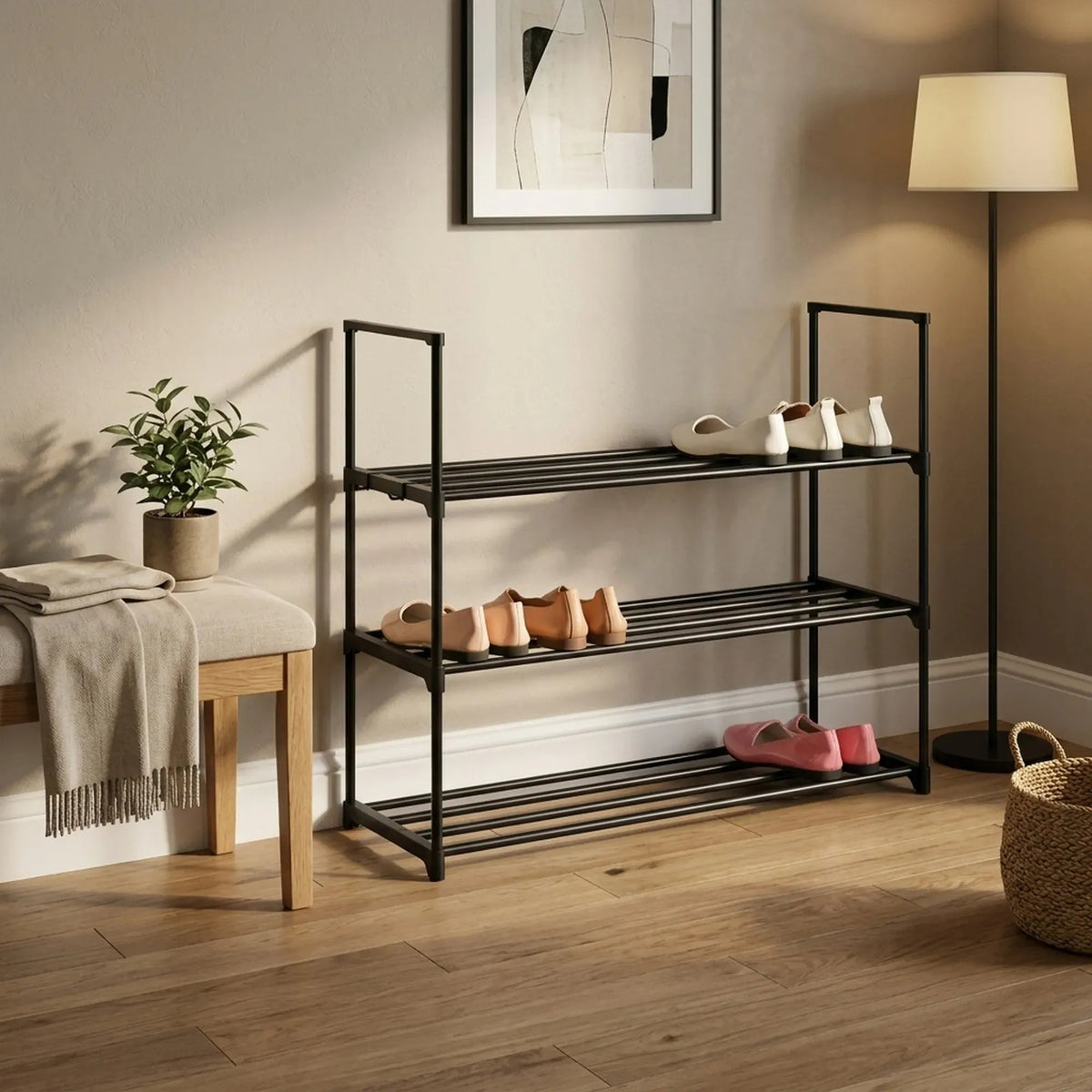 3 Tier Metal Shoe Rack Free Standing Organiser Basic Steel - Black - Furniture > Living Room > Shoe Storage - Rivercity House & Home Co. (ABN 18 642 972 209) - Affordable Modern Furniture Australia