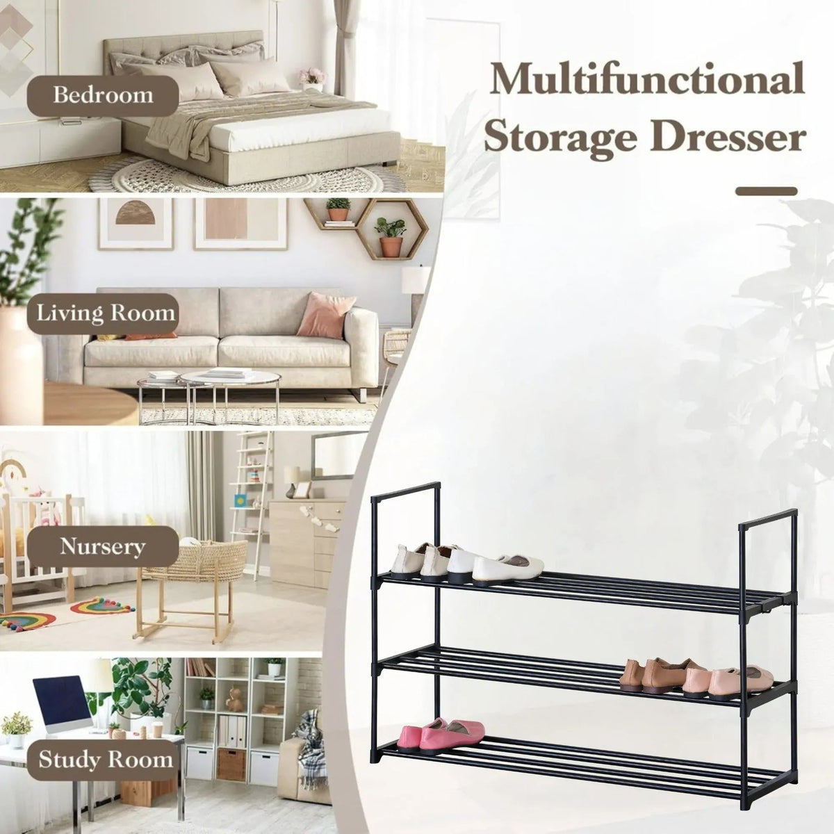 3 Tier Metal Shoe Rack Free Standing Organiser Basic Steel - Black - Furniture > Living Room > Shoe Storage - Rivercity House & Home Co. (ABN 18 642 972 209) - Affordable Modern Furniture Australia