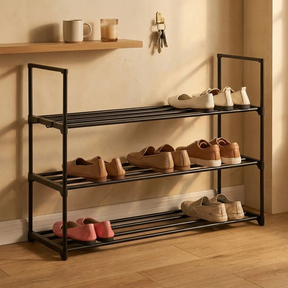 3 Tier Metal Shoe Rack Free Standing Organiser Basic Steel - Black - Furniture > Living Room > Shoe Storage - Rivercity House & Home Co. (ABN 18 642 972 209) - Affordable Modern Furniture Australia
