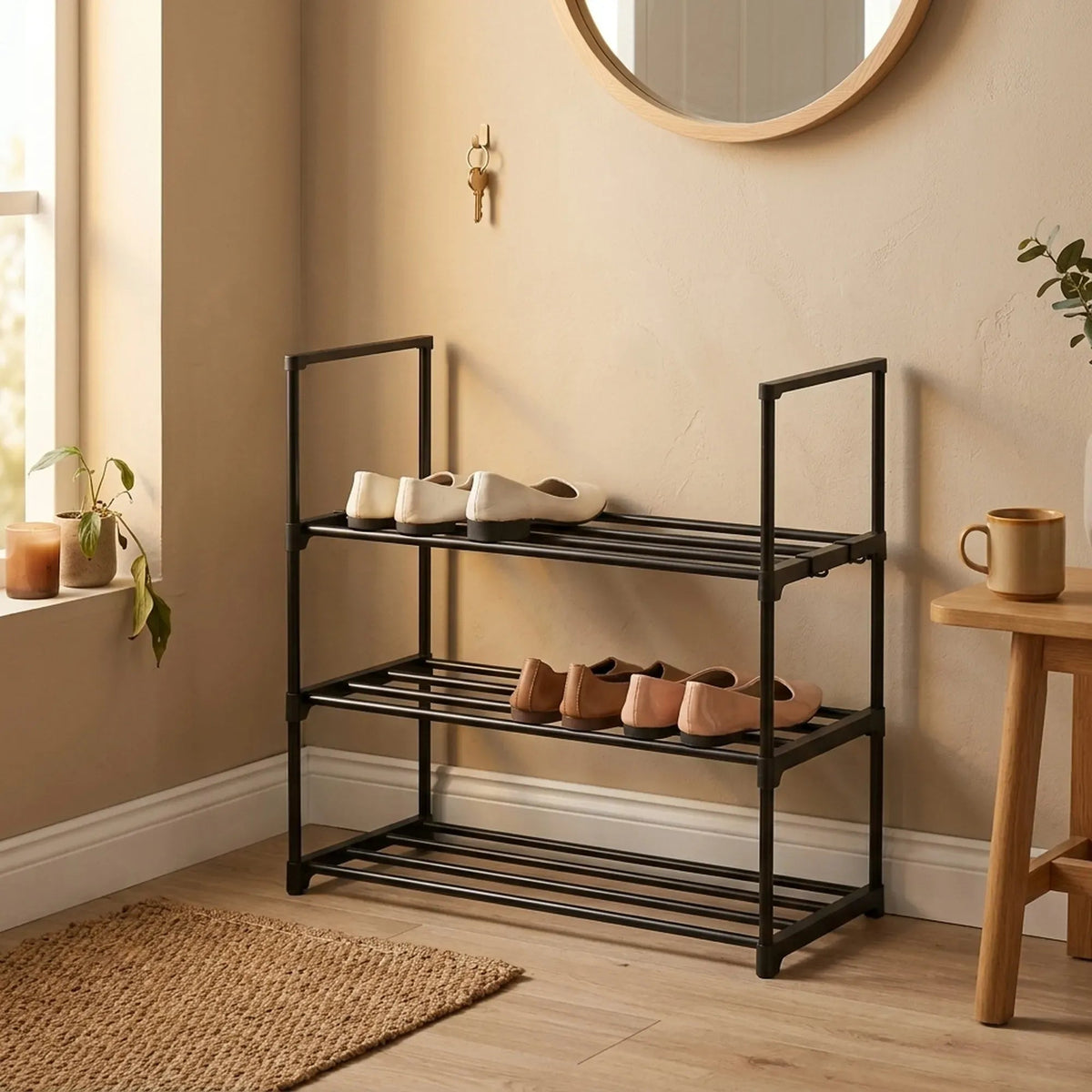 3 Tier Metal Shoe Rack Steel Storage Organiser Basic Small - Black - Furniture > Living Room > Shoe Storage - Rivercity House & Home Co. (ABN 18 642 972 209) - Affordable Modern Furniture Australia